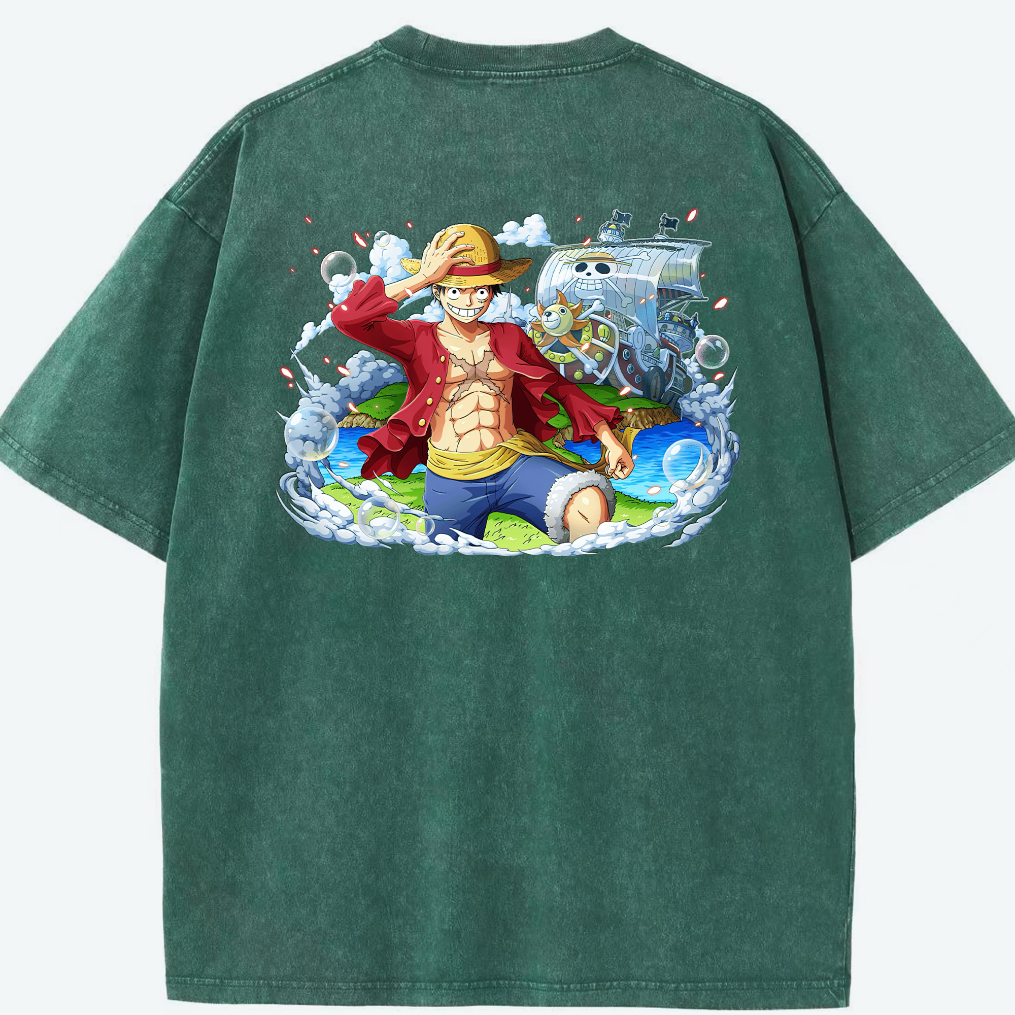ワンピース モンキー・D・ルフィ ONE PIECE Monkey D. Luffy 綿100% ヴィンテージ風 半袖Tシャツ（背面プリント）